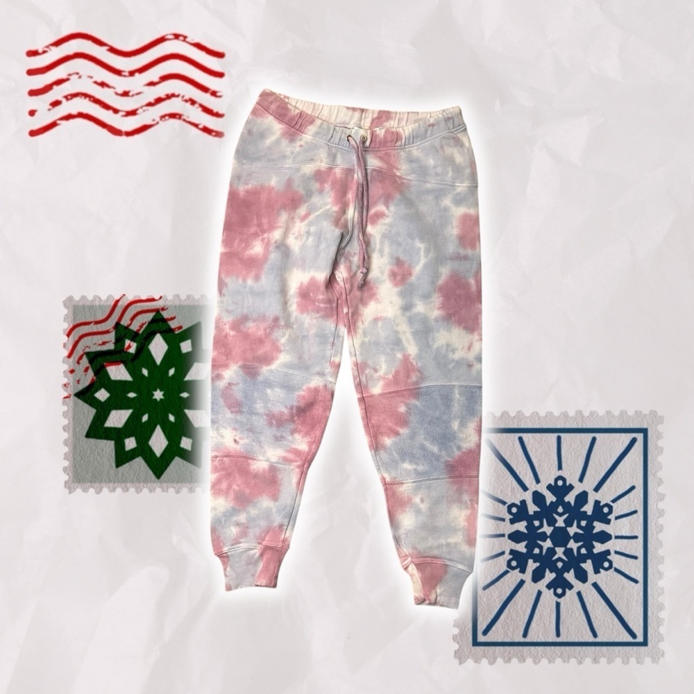 NWT LoveShackFancy ‘Etty’ Cropped Jogger Pant in Pink & Blue Tie Dyed Cotton XS - Picture 3 of 16